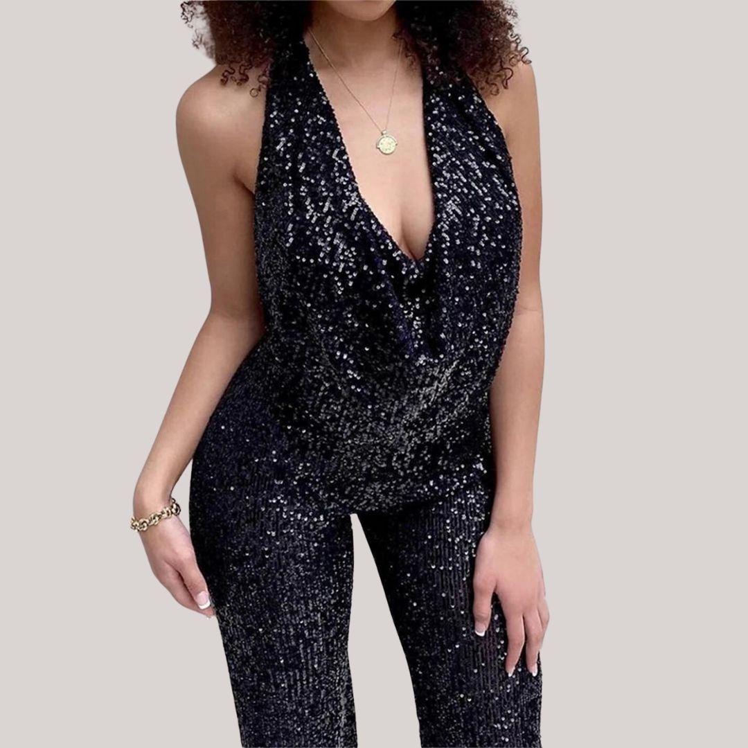 Women's V-Neck Jumpsuit with Sleeves