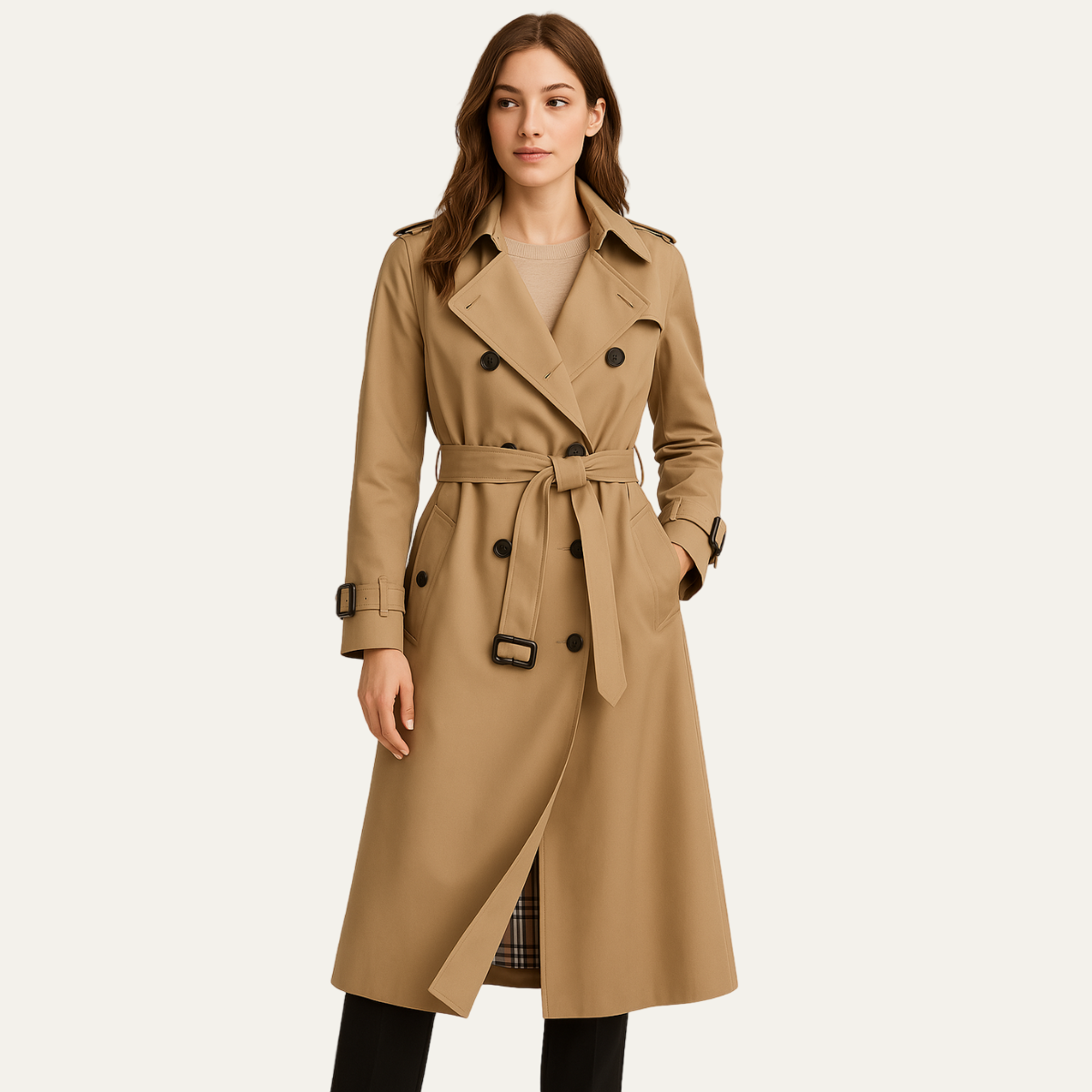 Women’s Classic Belted Trench Coat – Timeless Double-Breasted Design 1