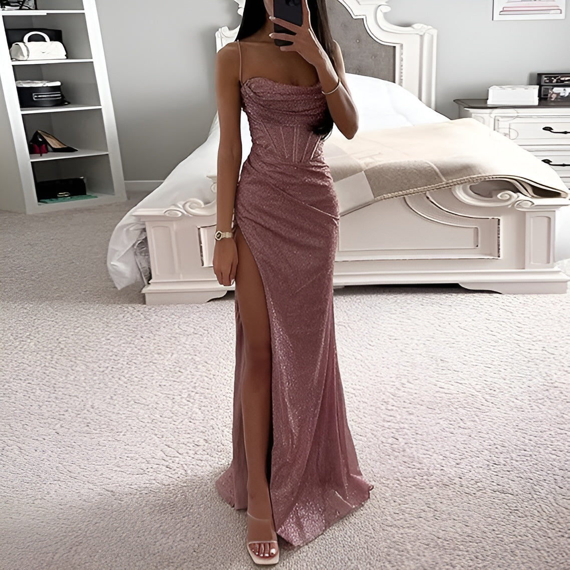 Elegant Fitted Waist Midi Dress