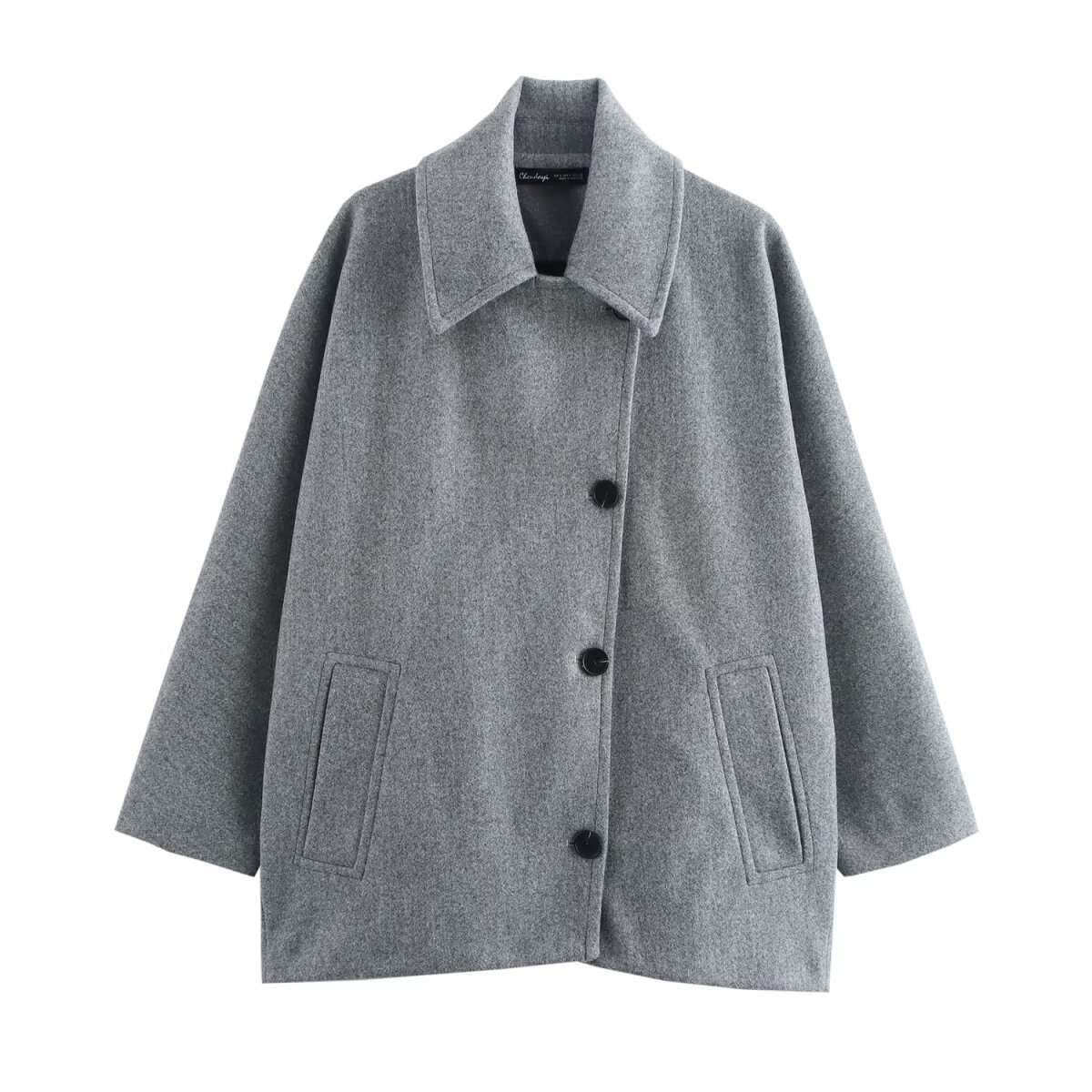 Women’s Coat – Oversized Fit – Wool Look – Batwing Sleeves – Button Front – Notched Collar 3