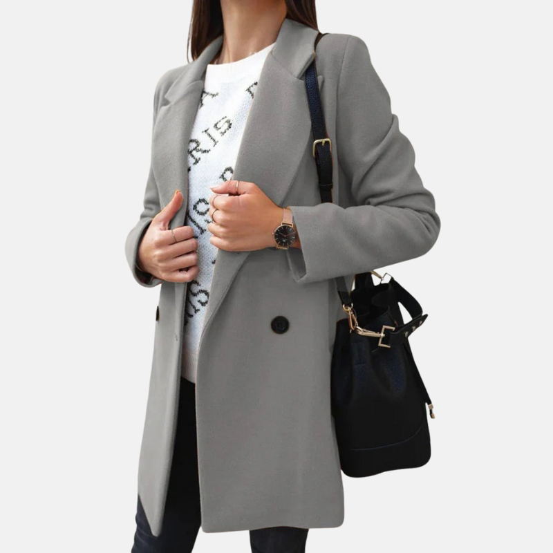 Women’s Coat – Tailored Fit – Wool Look – Double Breasted – Mid Length 2