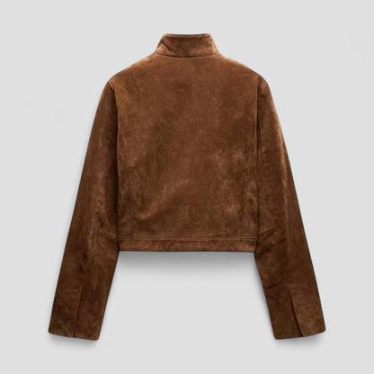 Women’s Cropped Suede-Style Jacket with Zip Detail 2