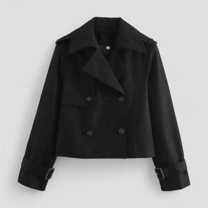 Women’s Cropped Trench Coat Double Breasted Long Sleeve Jacket