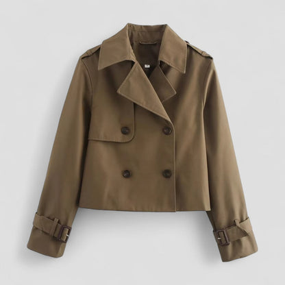 Women’s Cropped Trench Coat Double Breasted Long Sleeve Jacket