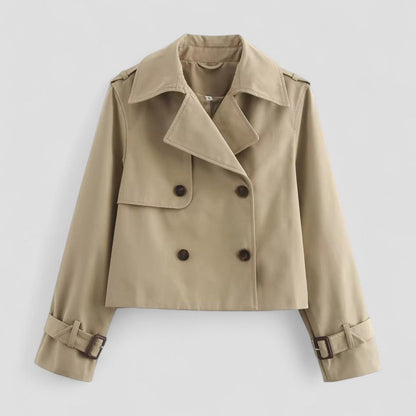 Women’s Cropped Trench Coat Double Breasted Long Sleeve Jacket