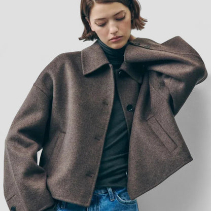 Women's Cropped Wool Blend Button Up Jacket