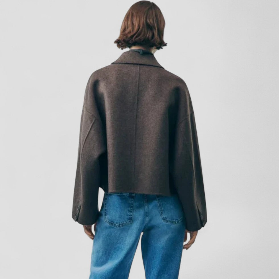 Women's Cropped Wool Blend Button Up Jacket