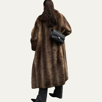 Women’s Dark Brown Long Faux Fur Coat – Luxe Winter Outerwear 1