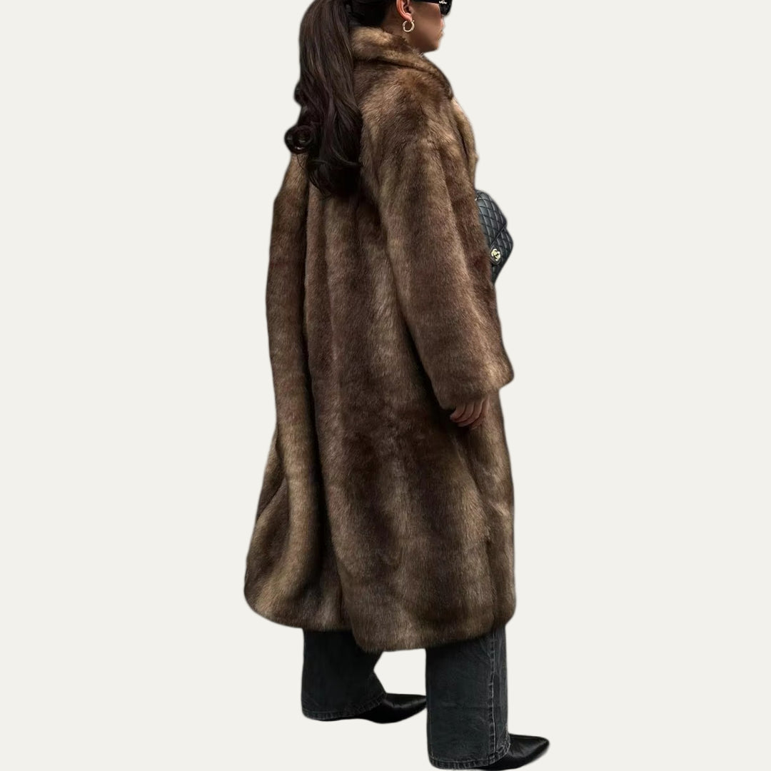 Women’s Dark Brown Long Faux Fur Coat – Luxe Winter Outerwear 2