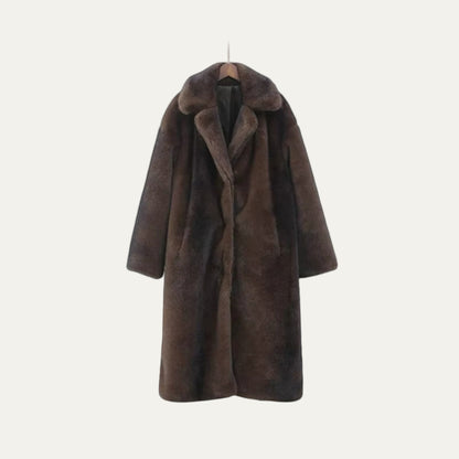 Women’s Dark Brown Long Faux Fur Coat – Luxe Winter Outerwear 3