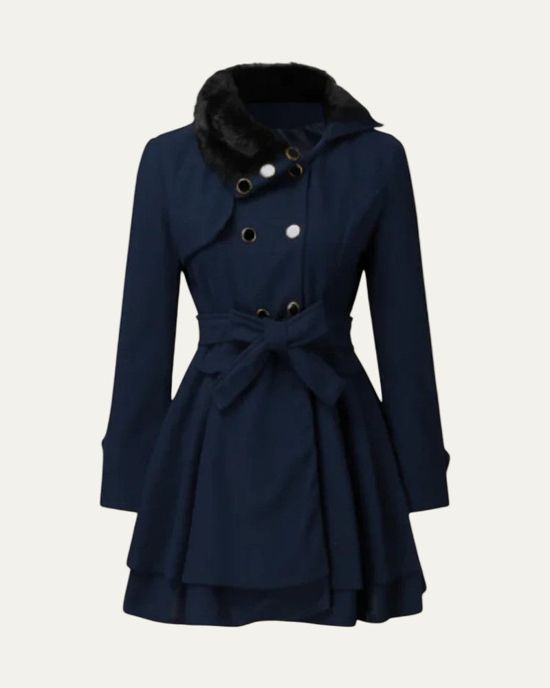 Women’s Double-Breasted Belted Winter Coat – Fur Collar Elegance 2