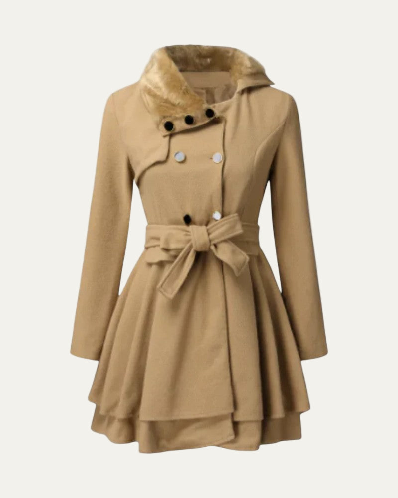 Women’s Double-Breasted Belted Winter Coat – Fur Collar Elegance 3