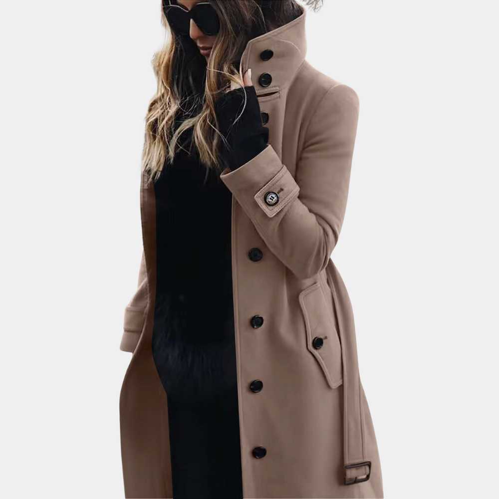 Women’s Double-Breasted Long Coat – Belted High-Collar Winter Outerwear 0