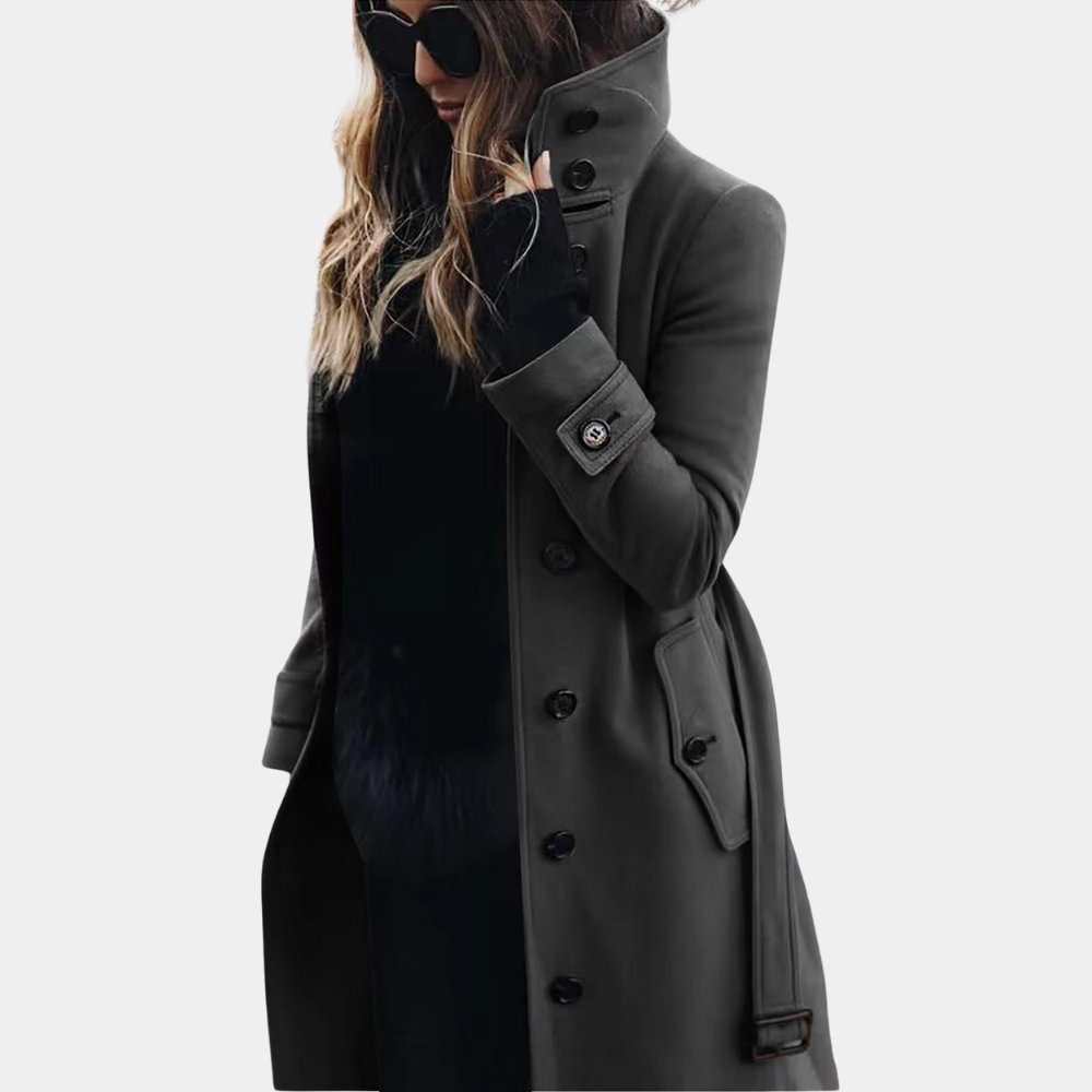 Women’s Double-Breasted Long Coat – Belted High-Collar Winter Outerwear 1