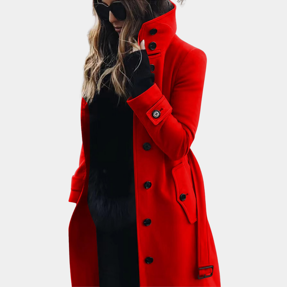 Women’s Double-Breasted Long Coat – Belted High-Collar Winter Outerwear 2
