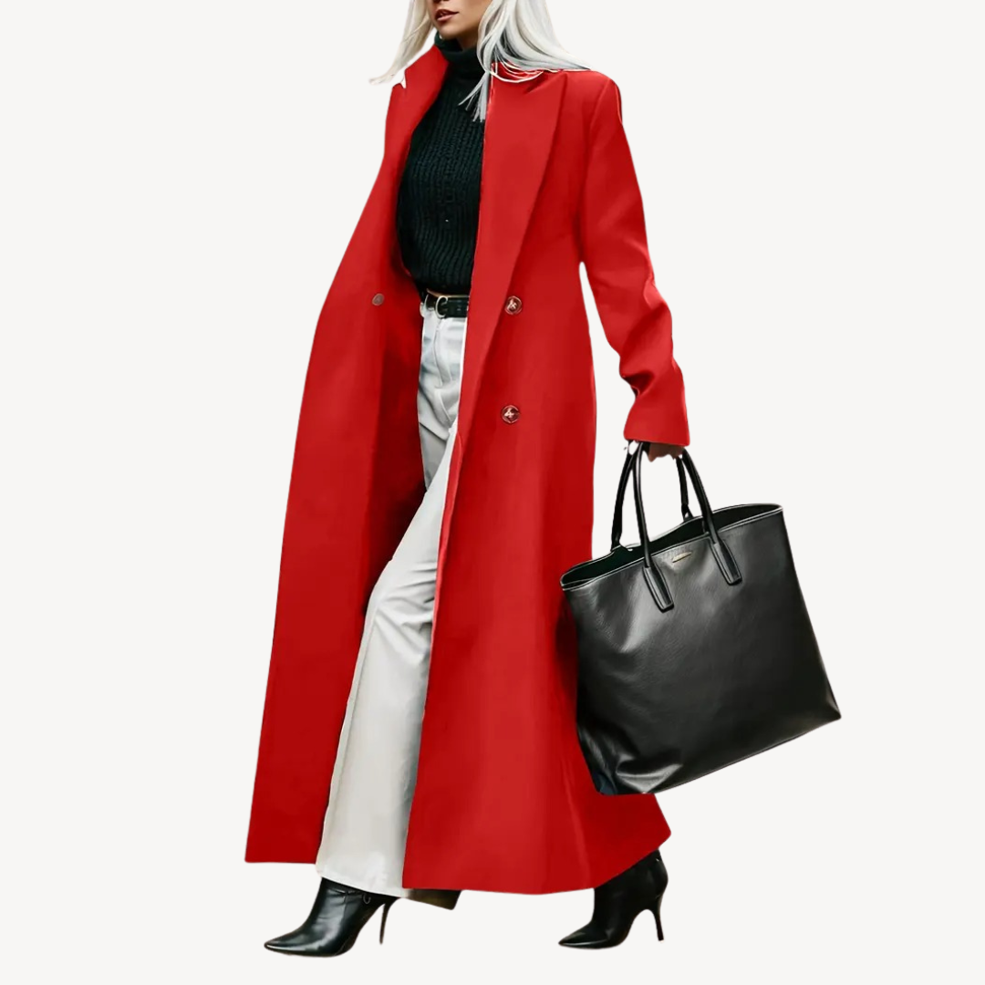 Women’s Double-Breasted Long Coat – Elegant Tailored Overcoat for Transitional and Winter Wear 0