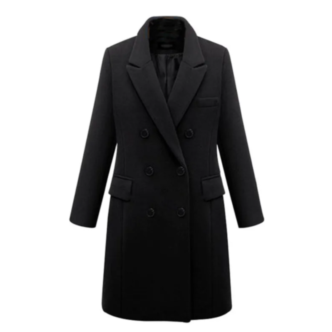 Women’s Double-Breasted Long Coat with Tailored Lapels – Smart Casual and Formal 0