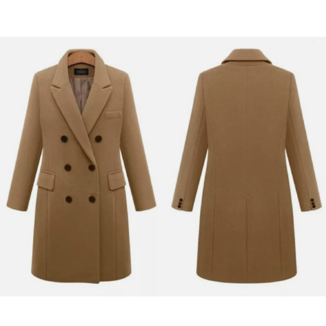 Women’s Double-Breasted Long Coat with Tailored Lapels – Smart Casual and Formal 1