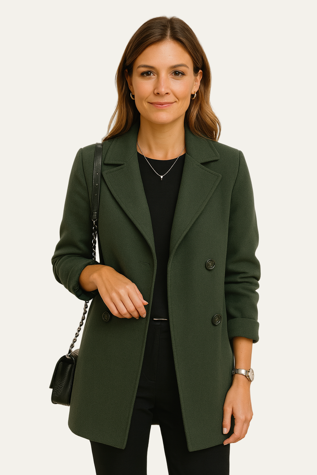 Women’s Double-Breasted Long Coat with Wide Lapels – Smart Casual and Formal 0