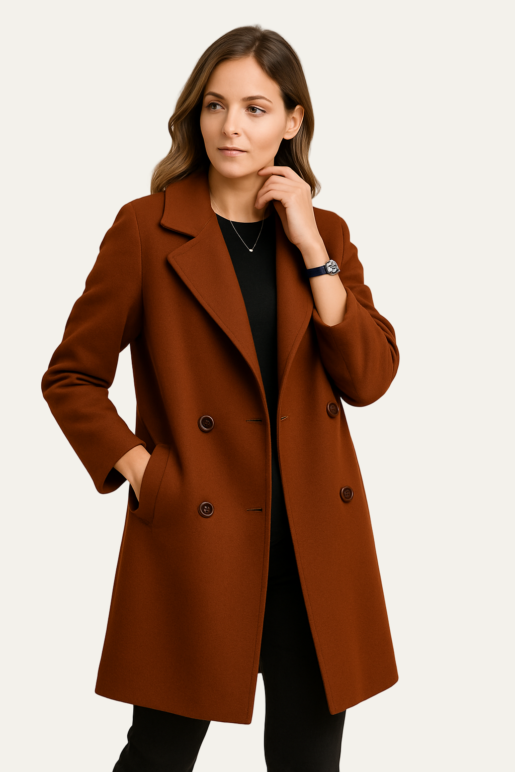 Women’s Double-Breasted Long Coat with Wide Lapels – Smart Casual and Formal 1