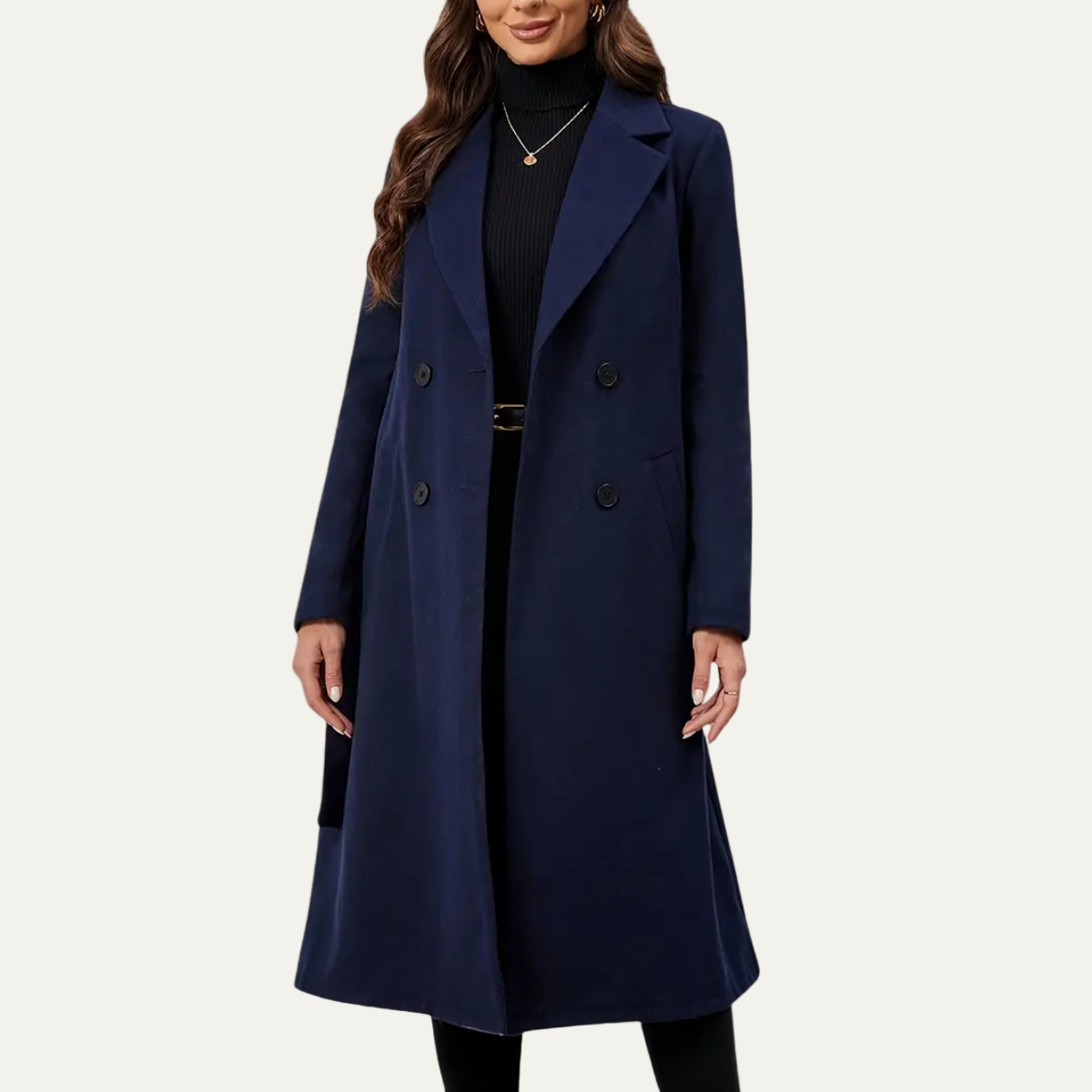 Women’s Double-Breasted Long Overcoat – Belted Tailored Fit for Autumn & Winter 0