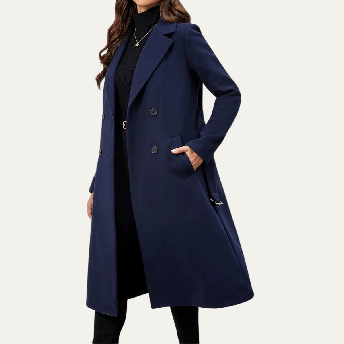 Women’s Double-Breasted Long Overcoat – Belted Tailored Fit for Autumn & Winter 1