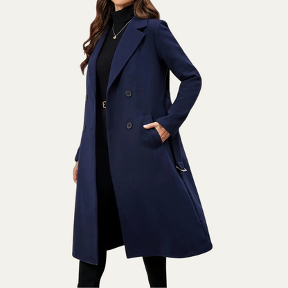 Women’s Double-Breasted Long Overcoat – Belted Tailored Fit for Autumn & Winter 1