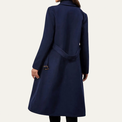 Women’s Double-Breasted Long Overcoat – Belted Tailored Fit for Autumn & Winter 2
