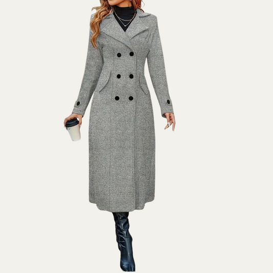 Women’s Double-Breasted Long Overcoat – Tailored Lapel Design for Autumn & Winter 0