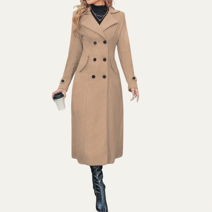 Women’s Double-Breasted Long Overcoat – Tailored Lapel Design for Autumn & Winter 2