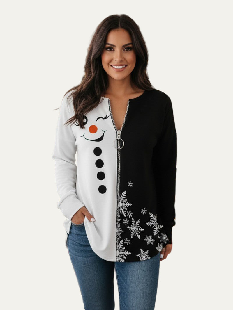 Women’s Elegant Christmas Snowman Zipper Sweatshirt 0