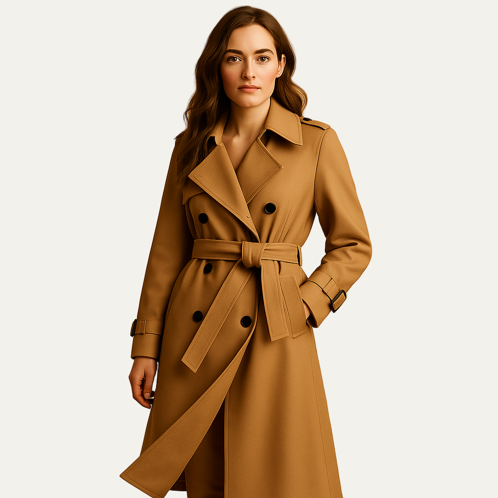 VogeLuxe | Women’s Minimalist Band Collar Mid Length Coat