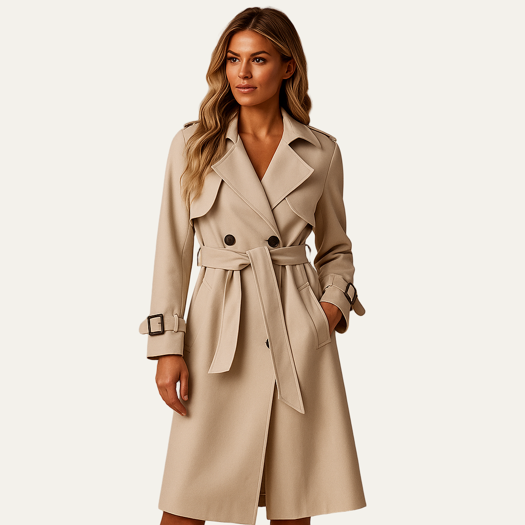 VogeLuxe | Women’s Minimalist Band Collar Mid Length Coat