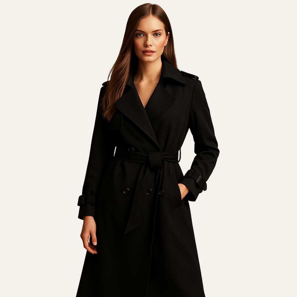 VogeLuxe | Women’s Minimalist Band Collar Mid Length Coat
