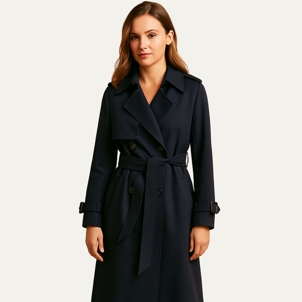 VogeLuxe | Women’s Minimalist Band Collar Mid Length Coat