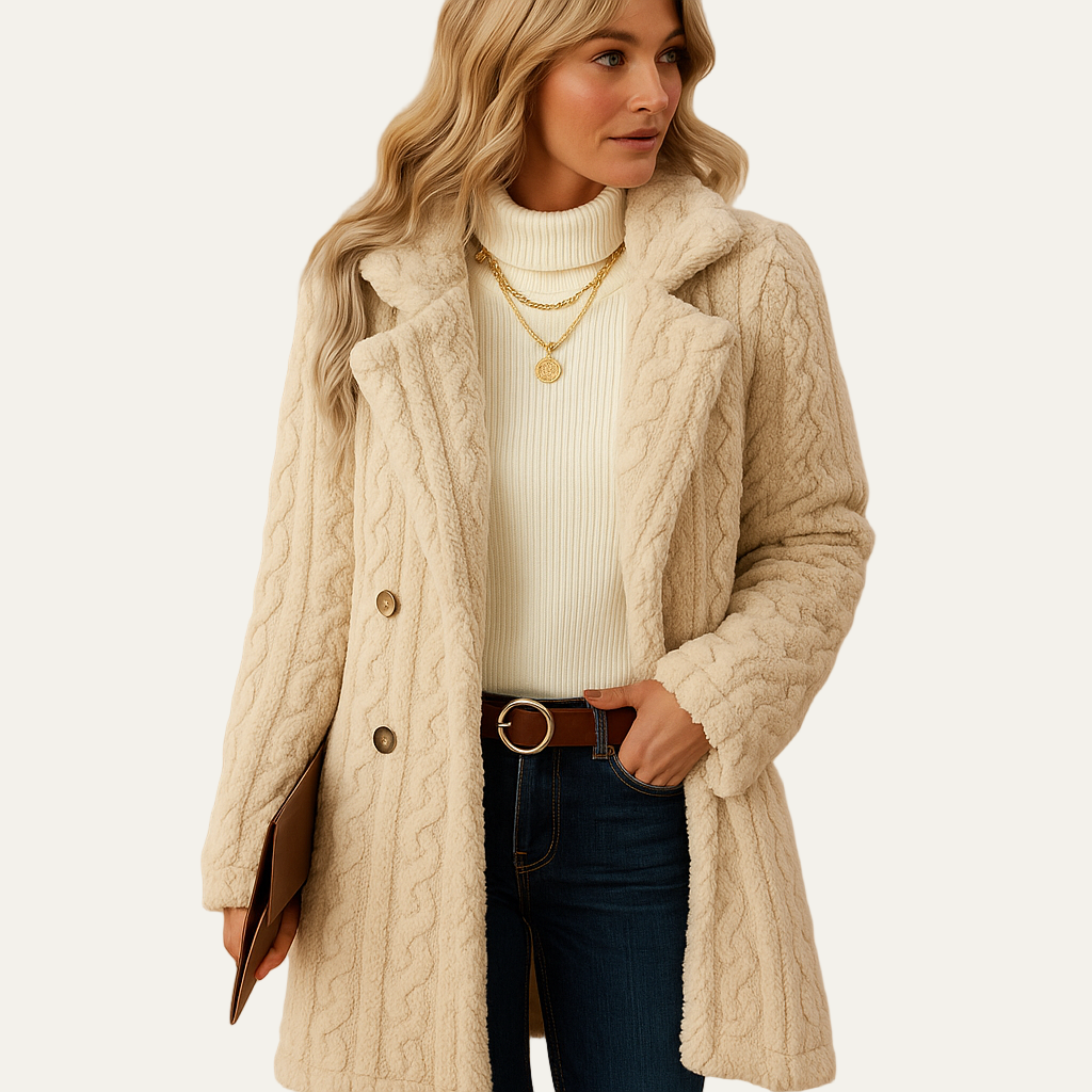 VogeLuxe | Women’s Cable Knit Double Breasted Wool Coat