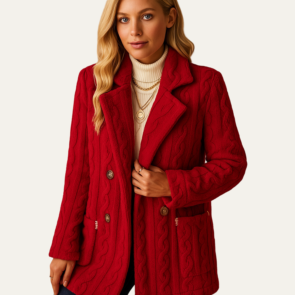 VogeLuxe | Women’s Cable Knit Double Breasted Wool Coat
