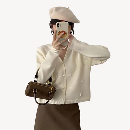 VogeLuxe | Women’s Bow Detail V Neck Cardigan