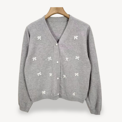VogeLuxe | Women’s Bow Detail V Neck Cardigan