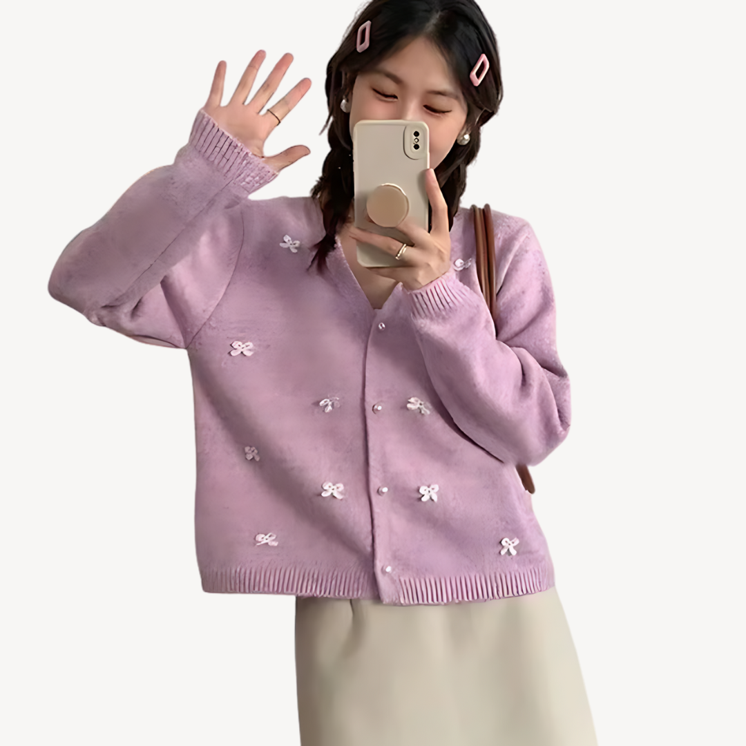 VogeLuxe | Women’s Bow Detail V Neck Cardigan
