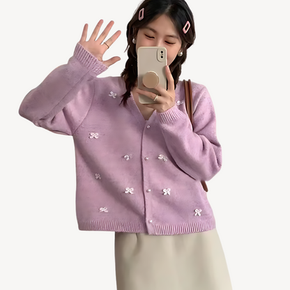VogeLuxe | Women’s Bow Detail V Neck Cardigan