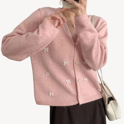 VogeLuxe | Women’s Bow Detail V Neck Cardigan