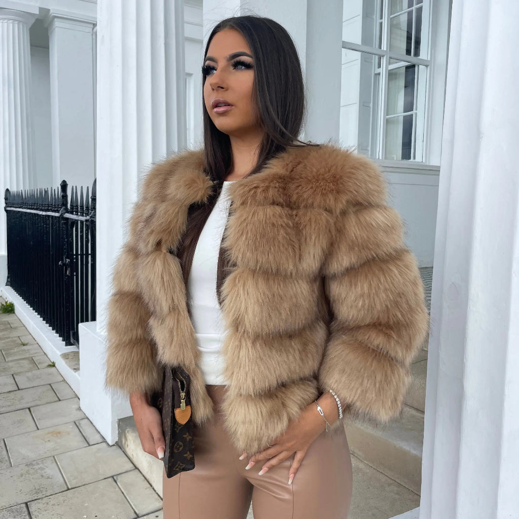 Luxurious Faux Fur Parka Coat for Women - BritishElegance