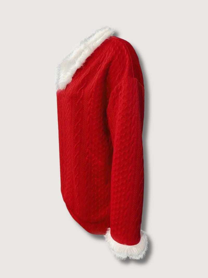 Women’s Faux Fur Trim V-Neck Christmas Sweater 3