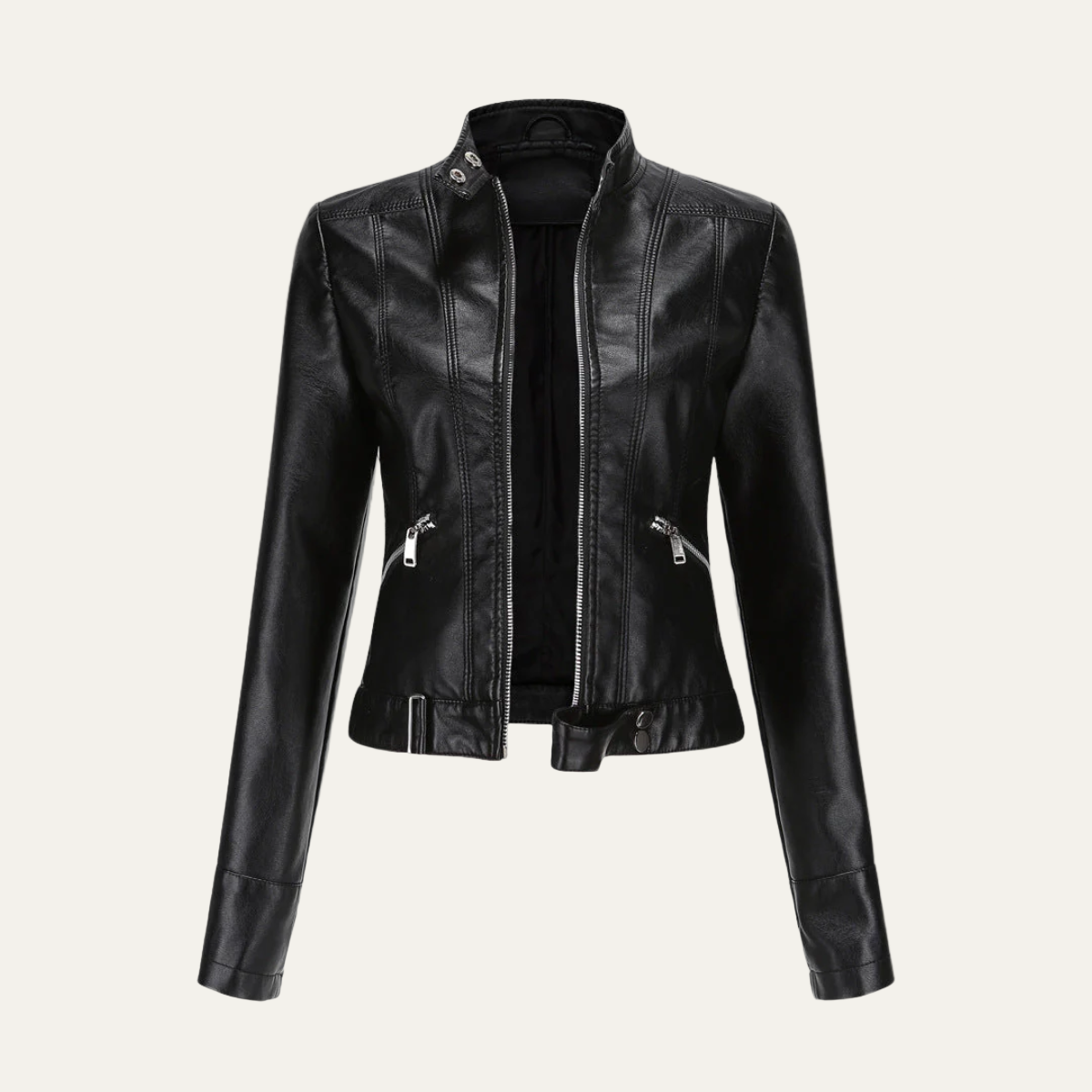 Women’s Faux Leather Biker Jacket – Tailored Short Zip-Up Design 0