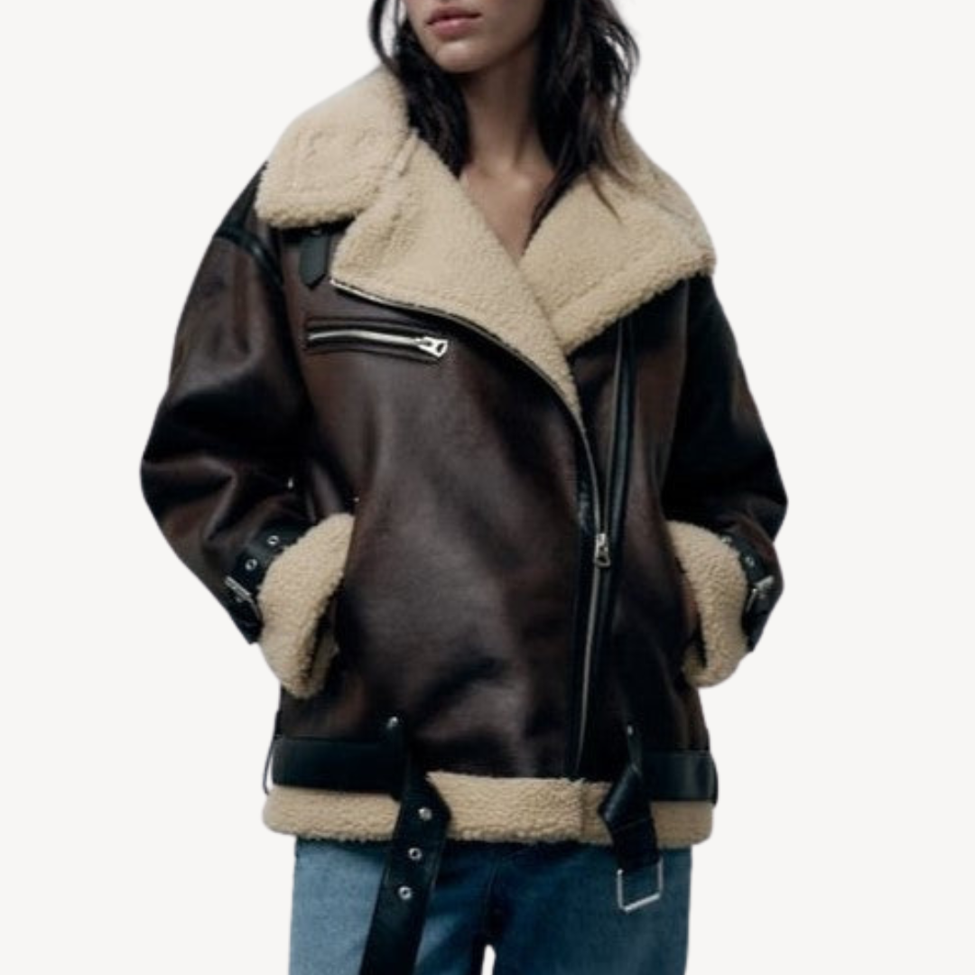 Women’s Faux Shearling Aviator Jacket Brown