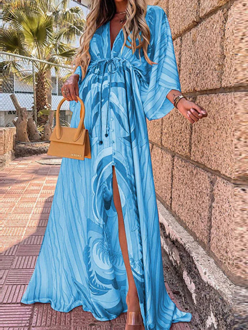 Ladies Long Flowy Belted Dress
