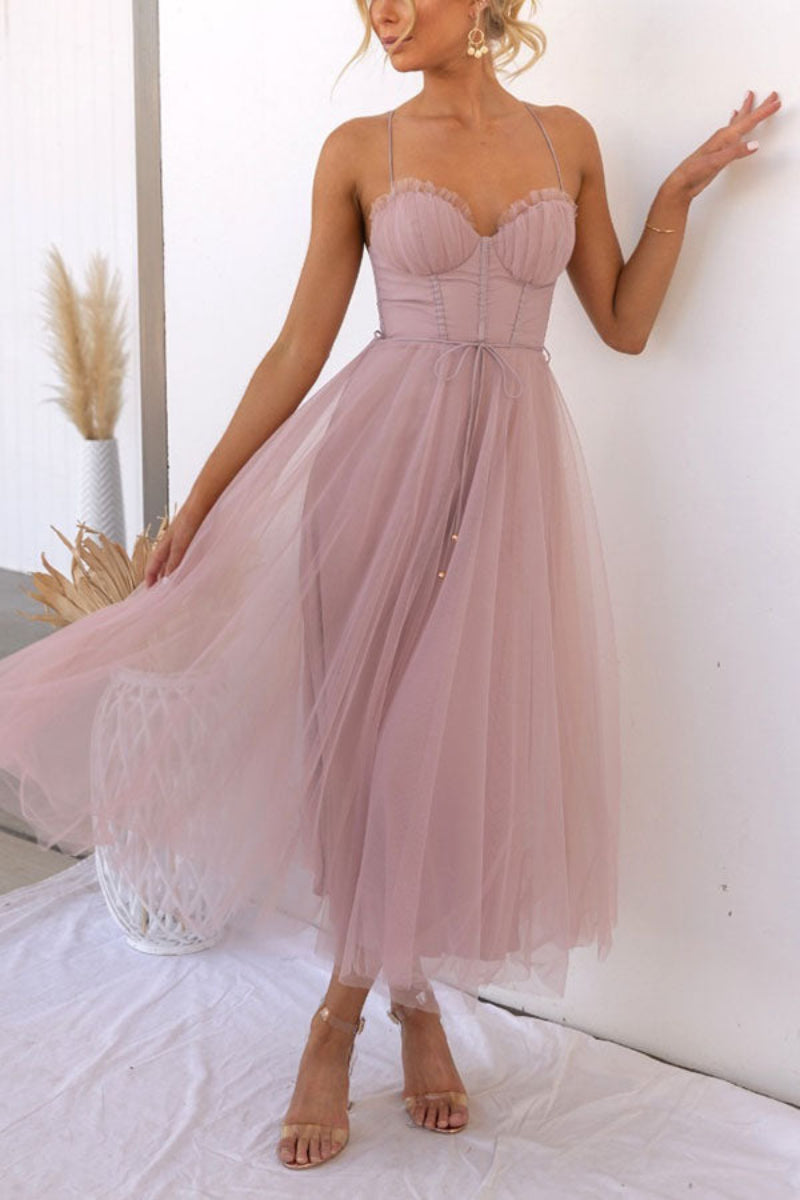 Ladies' Knee Length Dress with Floral Neckline - VogeLuxe