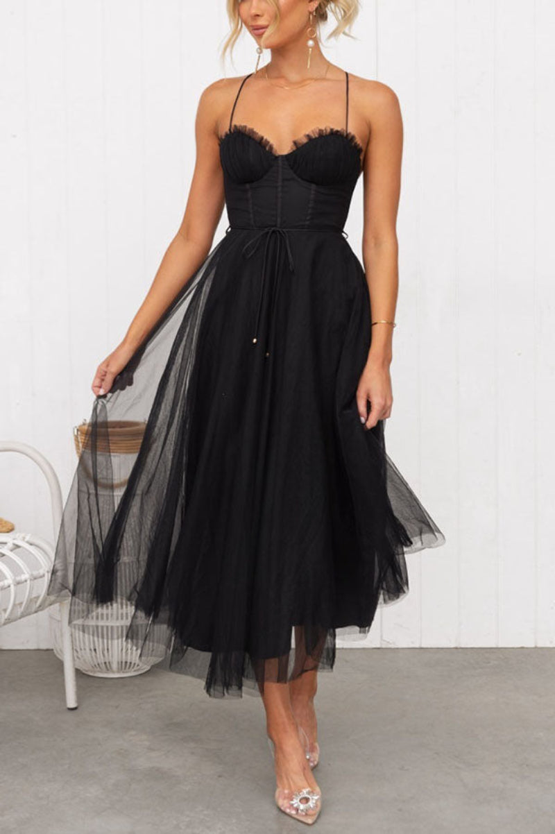 Ladies' Knee Length Dress with Floral Neckline
