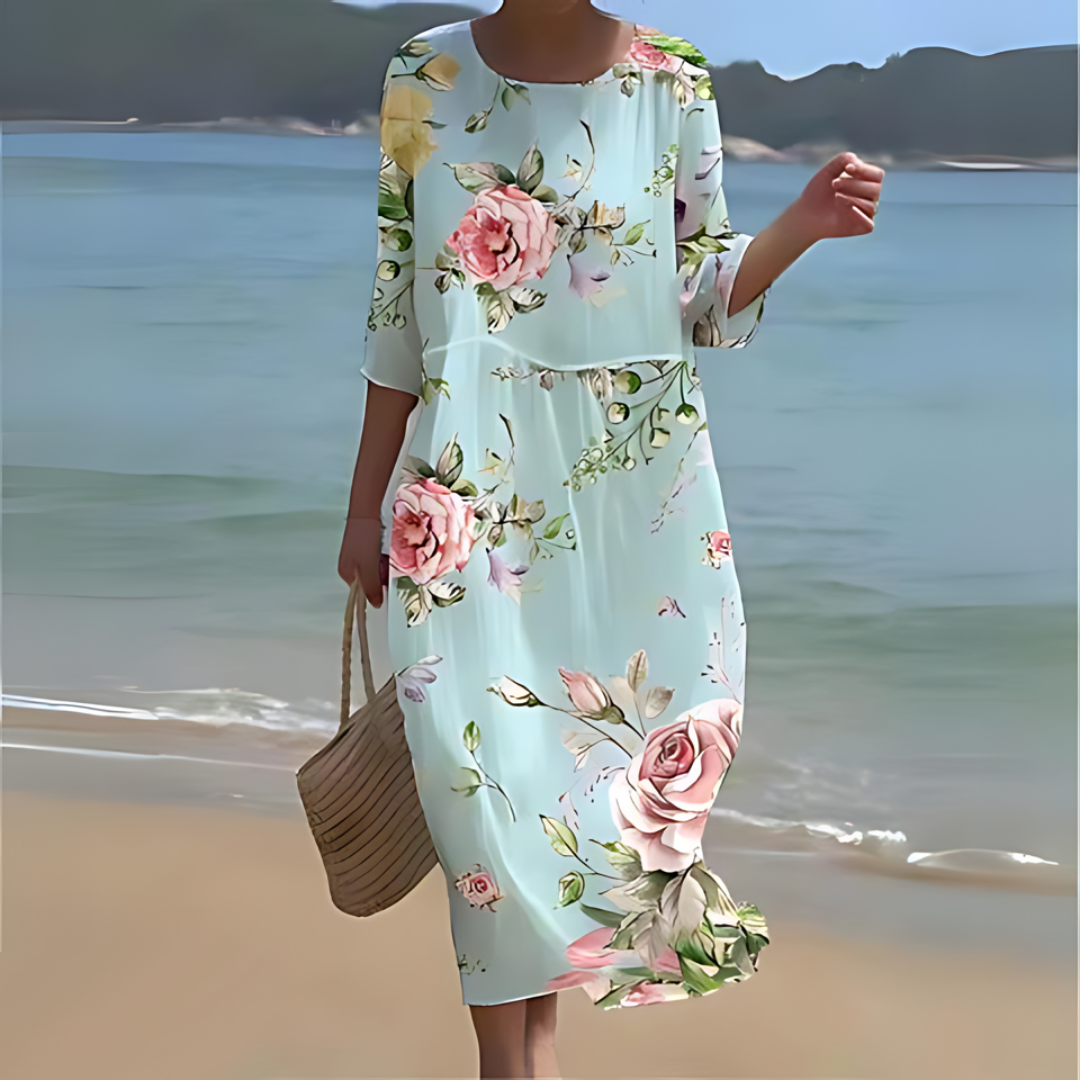 Ladies Floral Knee Length Dress - VogeLuxe